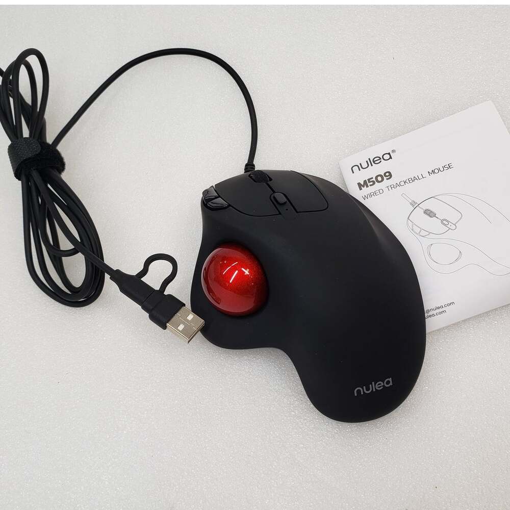 Nulea M509 Wired Trackball Mouse Ergonomic Thumb Control Red